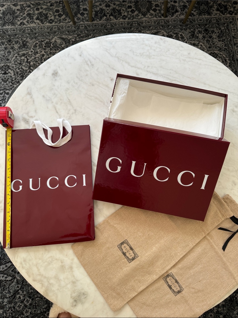 Empty Gucci Red Shoe Box with two Dust Bags women and shopping bag